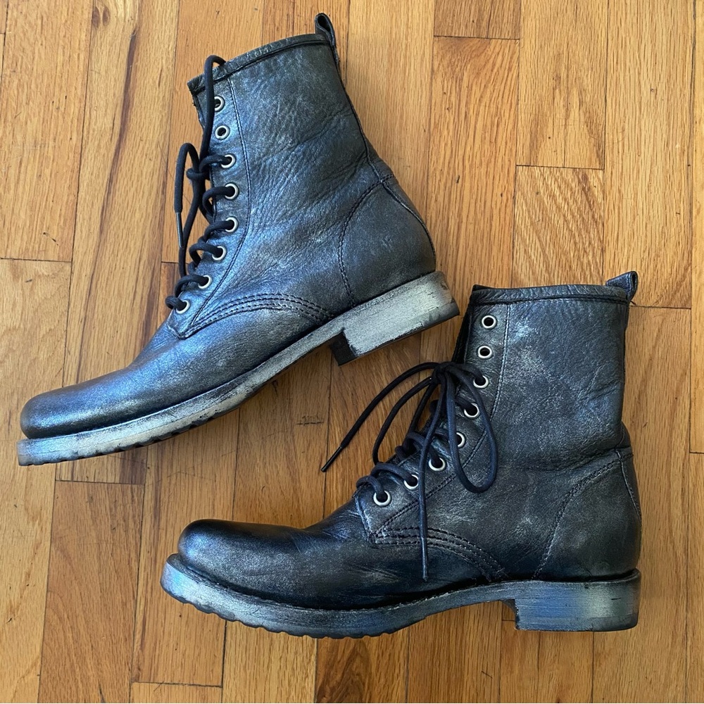 Frye Metallic Leather Combat Boots